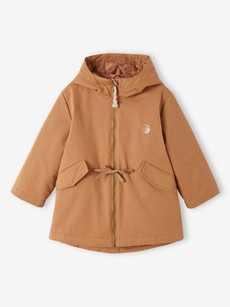 Parka 3 em 1, com capuz e blusão brilhante forrado em sherpa, para menina camelo 