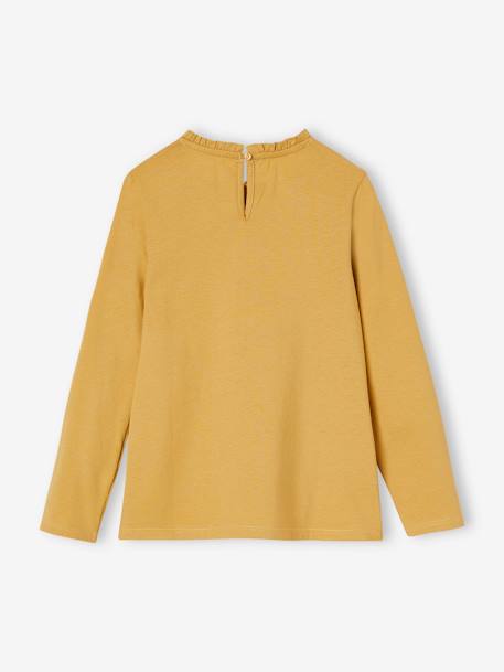 Camisola com motivo fantasia e folhos, para menina amarelo-caril+marinho+ROSA ESCURO LISO COM MOTIVO+VERDE MEDIO LISO COM MOTIVO 