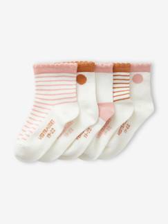 Bebé 0-36 meses-Lote de 5 pares de meias às bolas/riscas, para bebé menina