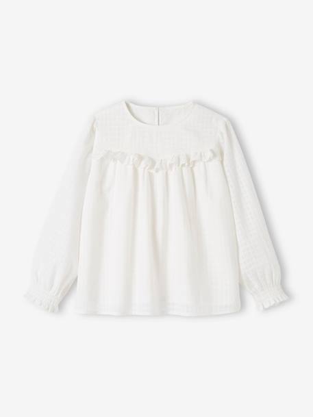 Blusa com folho efeito texturado, para menina cru+marinho 