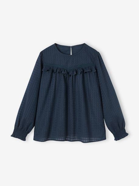 Blusa com folho efeito texturado, para menina cru+marinho 