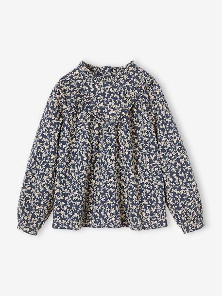 Blusa com gola subida, flores estampadas, para menina marinho+ROSA CLARO ESTAMPADO 