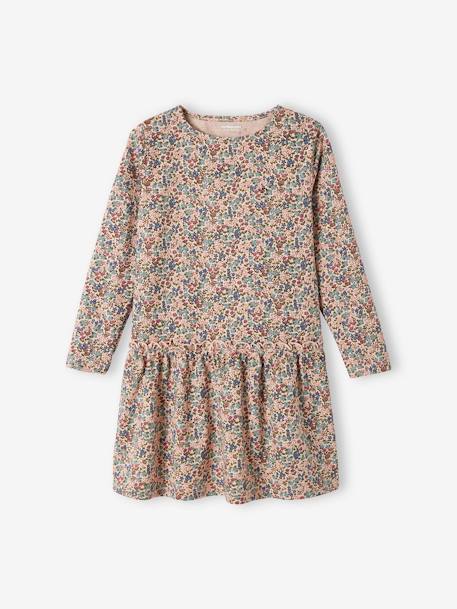 Vestido estampado, para menina cru+rosado+rosa-velho+verde-acinzentado 