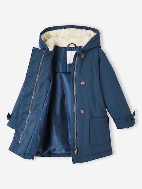 Parka com capuz efeito pele de pêssego, para menina marinho+pau-rosa 