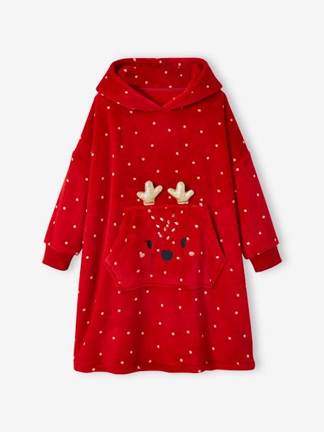 Robe tipo manta Natal, em veludo e polar, para menina vermelho 