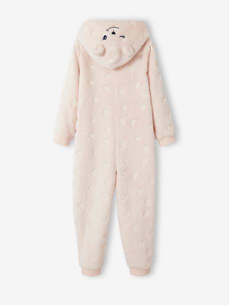 Pijama-macacão, urso fosforescente, para menina rosa 