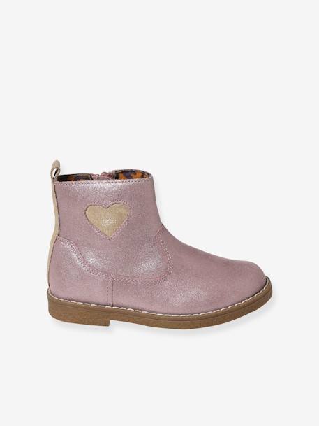 Botas em pele, para menina, coleção autonomia bronze+rosa 