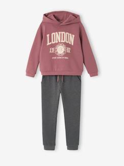 Menina 2-14 anos-Camisolas, casacos de malha, sweats-Sweatshirts -Conjunto sweat com capuz e calças, em moletão, para menina