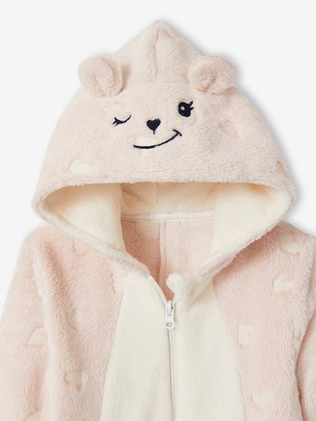 Pijama-macacão, urso fosforescente, para menina rosa 