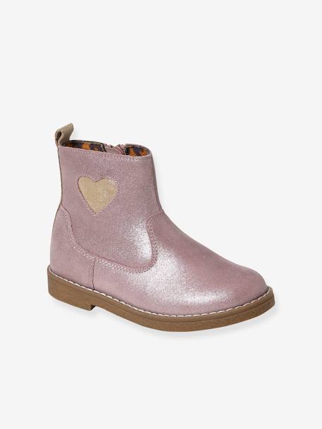 Botas em pele, para menina, coleção autonomia bronze+rosa 