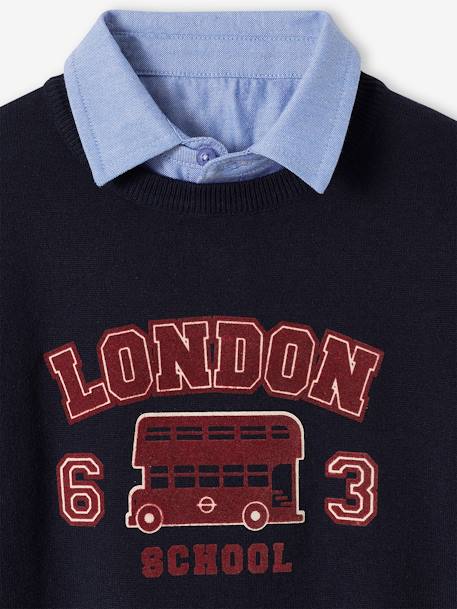 Camisola London, com colarinho em cambraia, para menino azul-tinta 