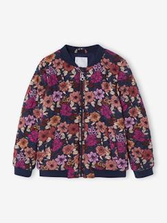 Menina 2-14 anos-Casacos, blusões-Blusão acolchoado estilo bomber, estampado às flores, para menina
