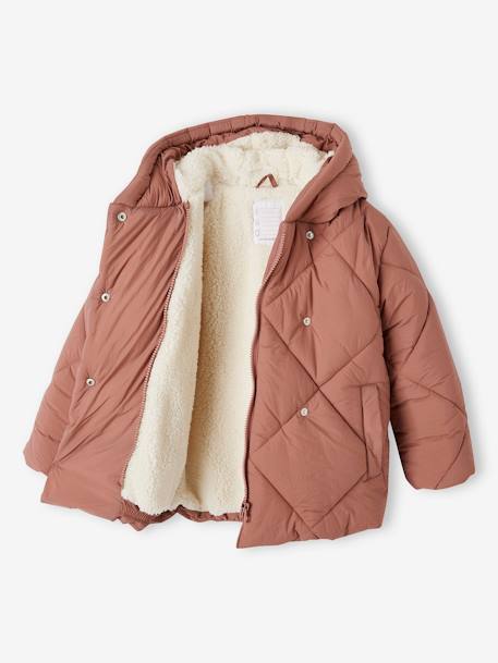 Blusão com capuz, forro em sherpa, para menina marinho+rosa-blush 