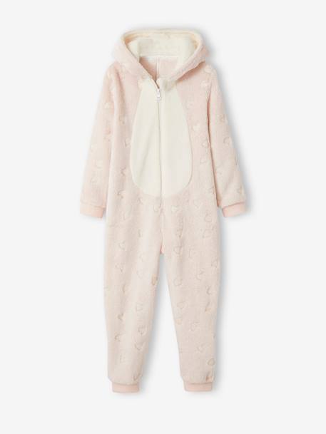 Pijama-macacão, urso fosforescente, para menina rosa 