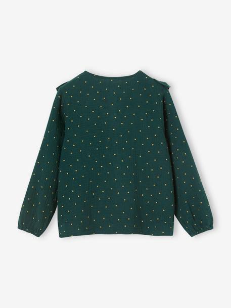 Blusa com folhos, em gaze de algodão, para menina BRANCO CLARO LISO+terracota+verde 