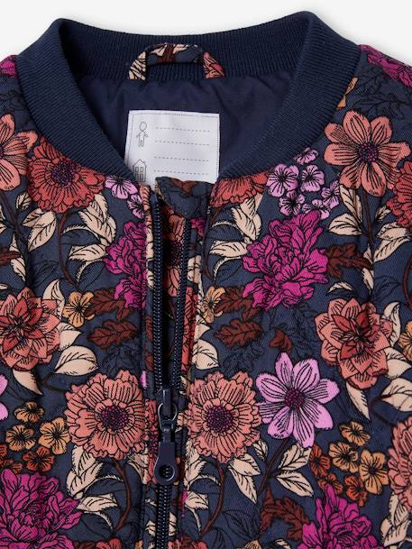 Blusão acolchoado estilo bomber, estampado às flores, para menina azul-noite 