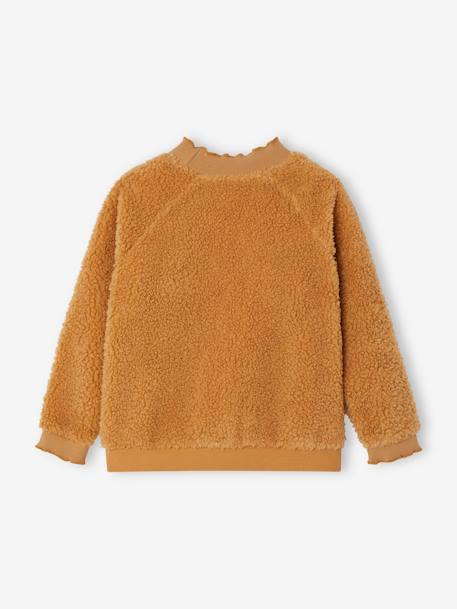 Sweat em sherpa, acabamentos fantasia, para menina caramelo 