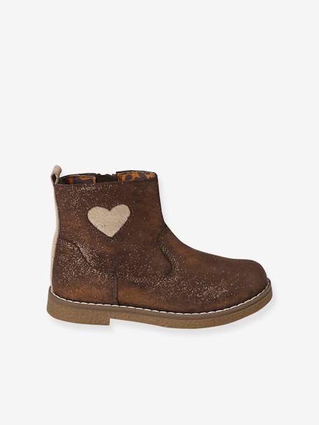 Botas em pele, para menina, coleção autonomia bronze+rosa 