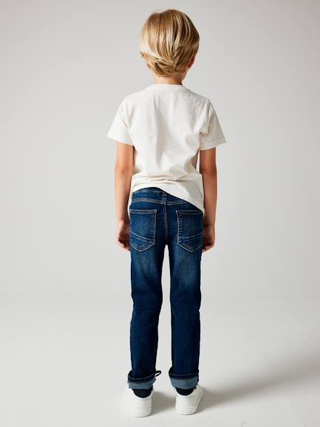 Jeans direitos morfológicos 'waterless', medida das ancas MÉDIA, para menino AZUL ESCURO DESBOTADO+AZUL ESCURO LISO 