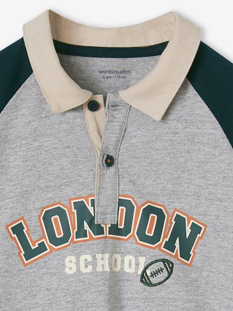 Polo-rugby London, mangas compridas raglan, para menino verde-abeto 