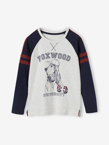 Camisola com cão, mangas compridas raglan, para menino marinho 