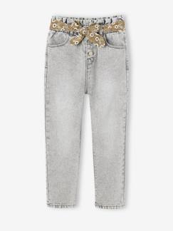 Menina 2-14 anos-Jeans estilo paperbag e cinto florido, para menina