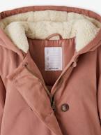 Parka com capuz efeito pele de pêssego, para menina marinho+pau-rosa 