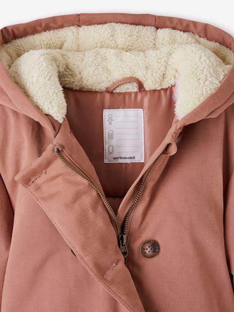 Parka com capuz efeito pele de pêssego, para menina marinho+pau-rosa 