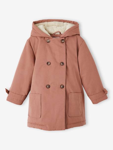 Parka com capuz efeito pele de pêssego, para menina marinho+pau-rosa 