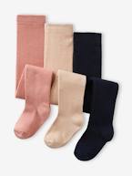 Lote de 3 collants em malha, para bebé rosado+rosa-velho+violino 