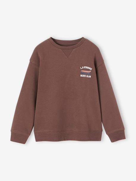 Sweat com animação lúdica atrás, para menino azul-petróleo+chocolate 