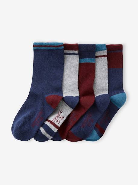 Lote de 5 pares de meias colorblock, para menino bordeaux+verde 