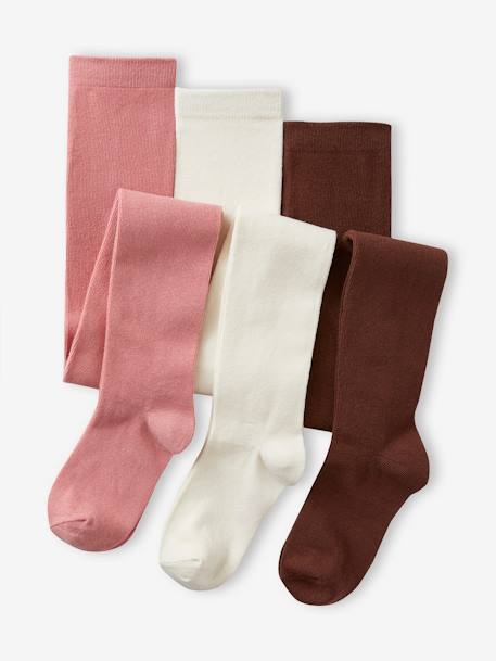 Lote de 3 pares de collants, para menina ameixa+AZUL ESCURO BICOLOR/MULTICOLOR+CINZENTO MEDIO BICOLOT/MULTICO+cru+mostarda+pau-rosa+rosado 