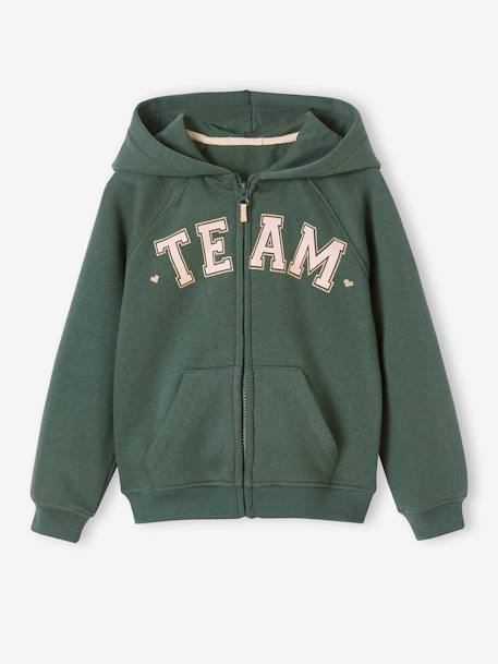 Casaco desportivo com fecho e capuz 'Team', para menina marinho+verde+verde-água 