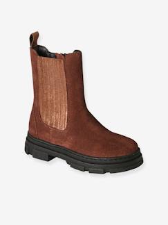 Calçado-Calçado menina (23-38)-Botas em pele, com fecho e elástico, júnior