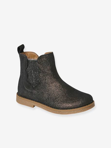 Botas em pele, com fecho e elástico, para menina BEGE MEDIO METALIZADO+castanho+preto+ROSA MEDIO LISO COM MOTIVO 