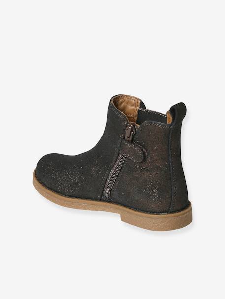 Botas em pele, com fecho e elástico, para menina BEGE MEDIO METALIZADO+castanho+ROSA MEDIO LISO COM MOTIVO 