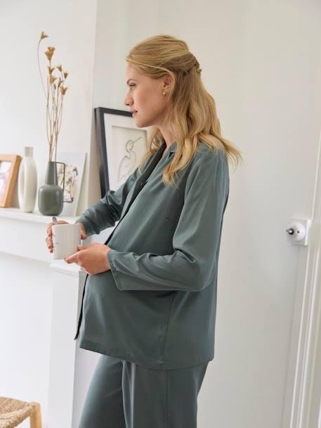 Pijama em cetim, especial gravidez e amamentação cinzento-ardósia 