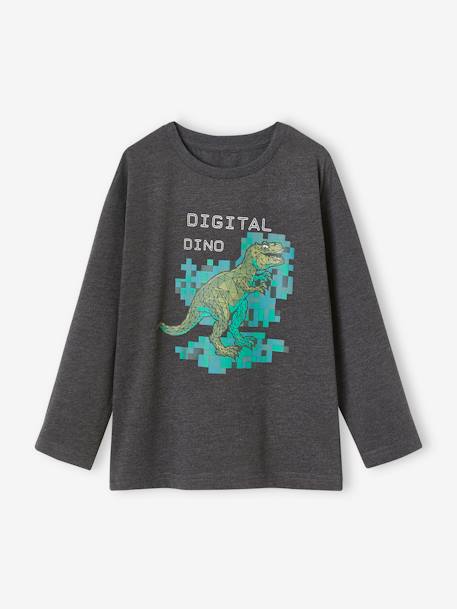 Camisola 'digital dino' efeito pixel em relevo, para menino cinza mesclado 