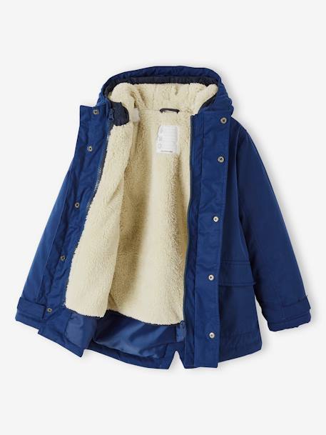 Parka 3 em 1, com blusão amovível, para menino AZUL MEDIO LISO COM MOTIVO+azul-elétrico+CASTANHO ESCURO LISO COM MOTIV+VERDE MEDIO LISO COM MOTIVO 