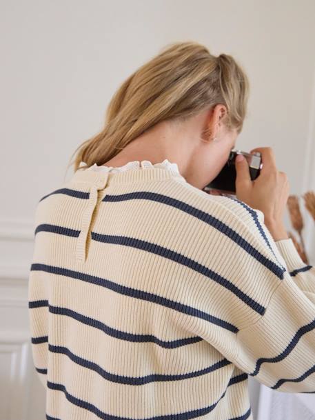 Camisola bimatéria estilo marinheiro, coleção cápsula mamã - menina - bebé cru 