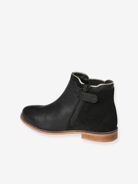 Botas em pele, com fecho e elástico, para menina camelo+marinho+preto 