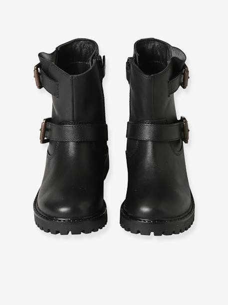 Botas em pele, com presilhas e fecho, para menina preto 