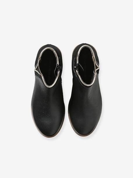 Botas em pele, com fecho e elástico, para menina camelo+marinho+preto 