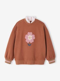 Menina 2-14 anos-Camisolas, casacos de malha, sweats-Sweatshirts -Sweat fantasia com flor em malha tipo borboto, para menina