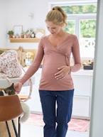 Camisola efeito cruzado, especial gravidez e amamentação pau-rosa 