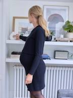 Vestido curto em malha canelada, especial gravidez e amamentação preto 