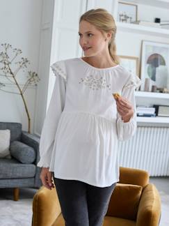 Roupa grávida-Blusa bordada, em gaze de algodão e viscose, para grávida