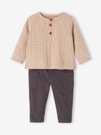 Conjunto camisa vichy + calças em bombazina, para bebé quadrados castanhos 