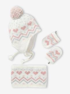 Bebé 0-36 meses-Acessórios-Conjunto de gorro + gola snood + luvas em malha jacquard, para menina